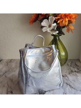 Mini Fashion Lace Bucket Bag Silver Vegan Leather Elegant Handbag Fashion Trend